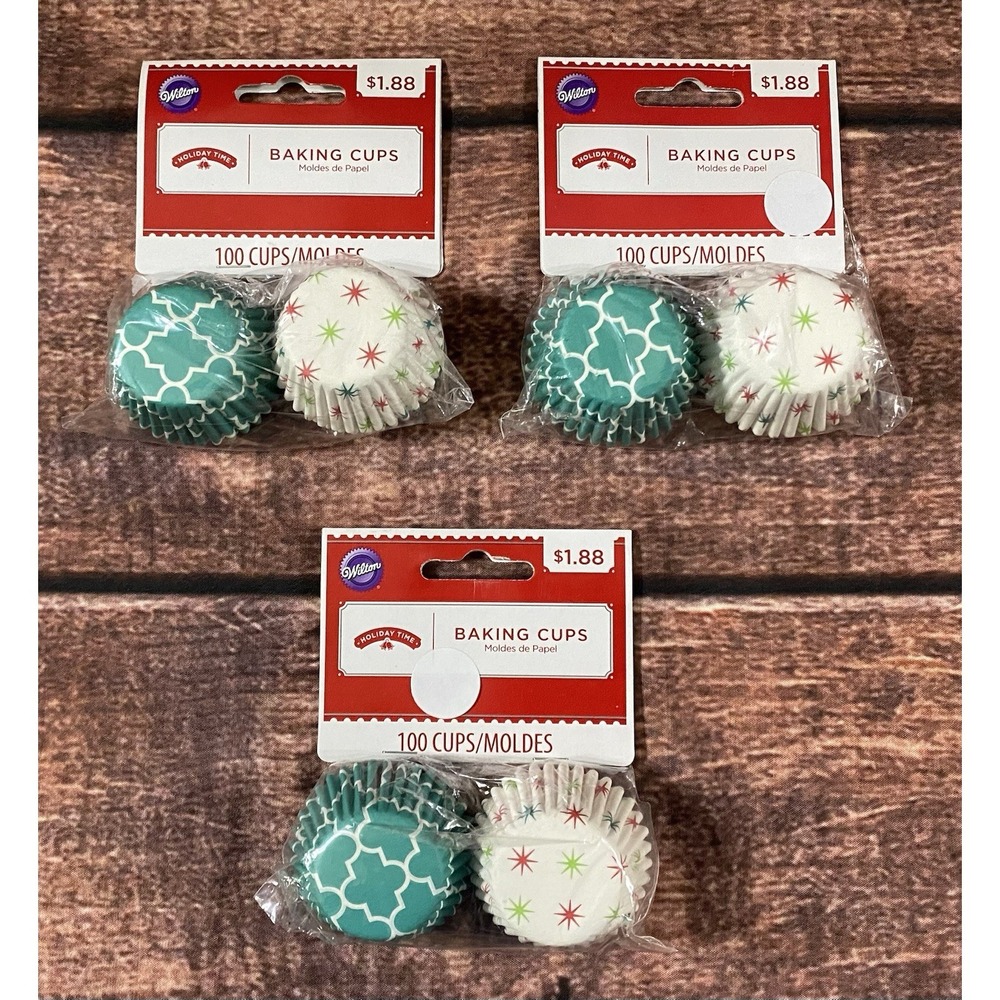 Wilton Christmas Mini Paper Cupcake Liners/Baking Cups Lot of 3 (300 Ct.) New